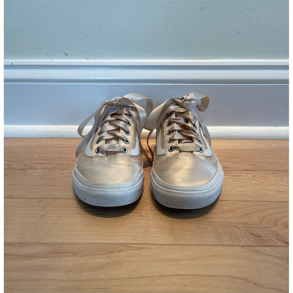 Vans Old Skool Gold Satin Metallic Ribbon Lace Sneakers Womens Size 7